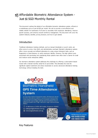 Affordable Biometric Attendance System - Just 1 SGD Monthly Rental