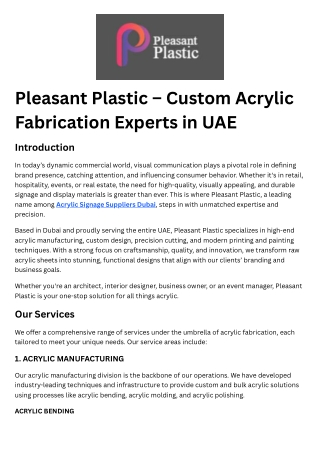 Pleasant Plastic – Custom Acrylic Fabrication Experts in UAE