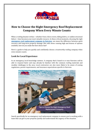 How to Choose the Right Roof Replacement Company When Every Minute Counts