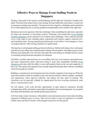 Effective Ways to Manage Event Staffing Needs in Singapore 