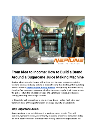 From Idea to Income_ How to Build a Brand Around a Sugarcane Juice Making Machine