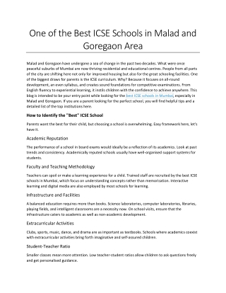 One of the Best ICSE Schools in Malad and Goregaon Area