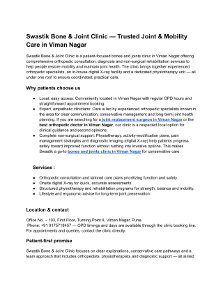 Swastik Bone & Joint Clinic – Expert Orthopedic & Joint Care in Pune