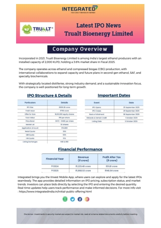 Trualt Bioenergy LTD Current IPO News!