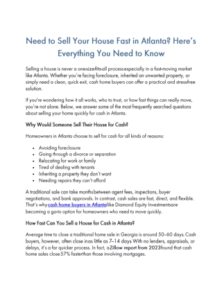 Need to Sell Your House Fast in Atlanta? Here’s Everything You Need to Know