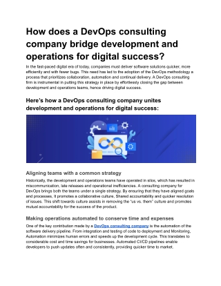 How does a DevOps consulting company bridge development and operations for digital success?