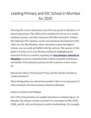 Leading Primary and SSC School in Mumbai for 2025