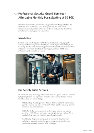 Professional Security Guard Services - Affordable Monthly Plans Starting at 30 SGD