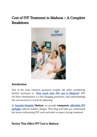 Cost of IVF Treatment in Madurai – A Complete Breakdown