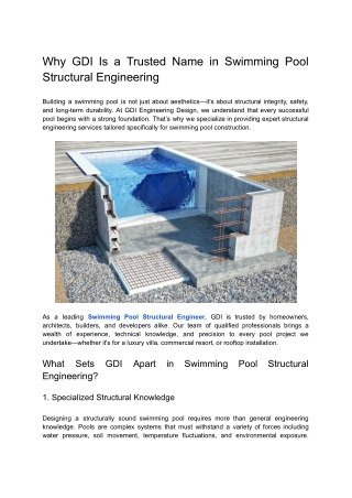Why GDI Is a Trusted Name in Swimming Pool Structural Engineering