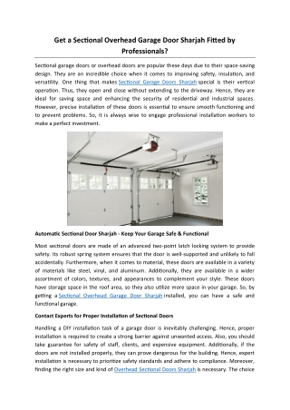 Get a Sectional Overhead Garage Door Sharjah Fitted by Professionals