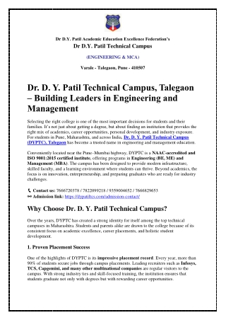 Dr. D. Y. Patil Technical Campus, Talegaon – Building Leaders in Engineering and