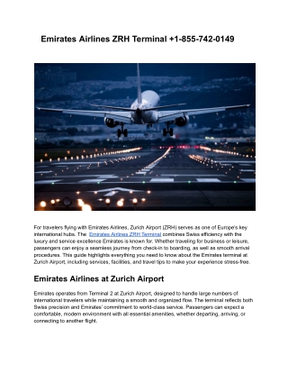 Emirates Airlines ZRH Terminal  1-855-742-0149