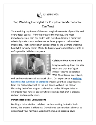 Top Wedding Hairstylist for Curly Hair in Marbella You Can Trust