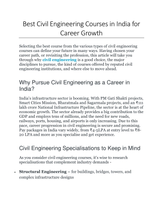 Best Civil Engineering Courses in India for Career Growth