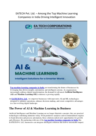 "Artificial Intelligence & Machine Learning Solutions | Eatech Pvt. Ltd – Leadin