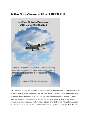 JetBlue Airlines Vancouver Office  1-855-742-0149
