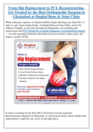 From Hip Replacement to PCL Reconstruction, Get Treated by the Best Orthopaedic