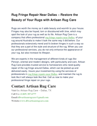 Rug Fringe Repair Near Dallas – Restore the Beauty of Your Rugs with Artisan Rug