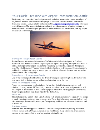Your Hassle-Free Ride with Airport Transportation Seattle