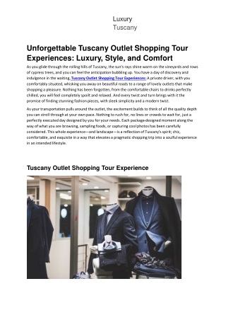 Unforgettable Tuscany Outlet Shopping Tour Experiences: Luxury, Style, and Comfo