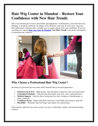 Hair Wig Center in Mumbai – Restore Your Confidence with New Hair Trendz
