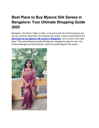 Best Place to Buy Mysore Silk Sarees in Bangalore_ Your Ultimate Shopping Guide 2025