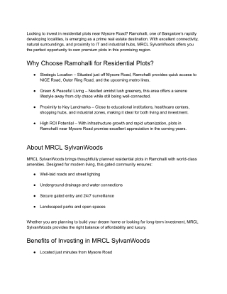 Plots near Mysore Road Ramohalli