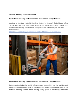 Material Handling System in Chennai