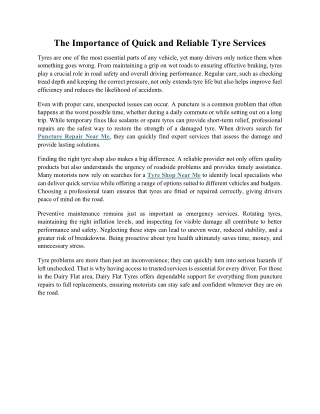 The Importance of Quick and Reliable Tyre Services 