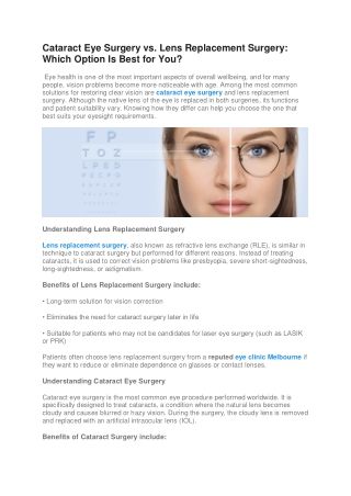 Cataract Eye Surgery vs. Lens Replacement Surgery Which Option Is Best for You