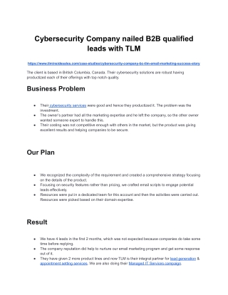 Cybersecurity Company nailed B2B qualified leads with TLM