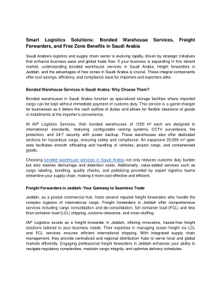 Smart Logistics Solutions_ Bonded Warehouse Services, Freight Forwarders, and Free Zone Benefits in Saudi Arabia