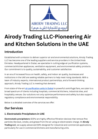 Airody Trading LLC-Pioneering Air and Kitchen Solutions in the UAE