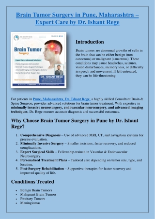 Brain Tumor Surgery in Pune, Maharashtra – Expert Care by Dr. Ishant Rege