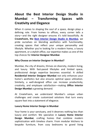 Luxury Home Interior Design Mumbai CreateFoem Experts