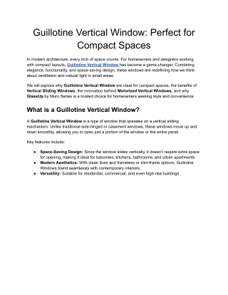 Guillotine Vertical Window_ Perfect for Compact Spaces