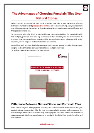 The Advantages of Choosing Porcelain Tiles Over Natural Stones