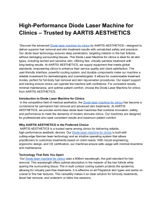 High-Performance Diode Laser Machine for Clinics – Trusted by AARTIS AESTHETICS