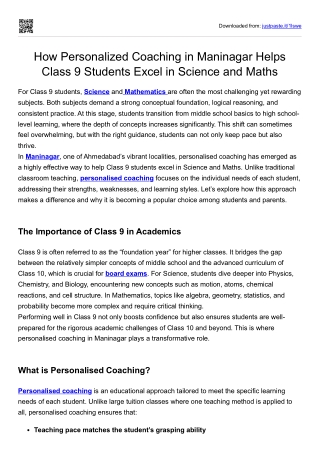 How Personalised Coaching in Maninagar Helps Class 9 Students Excel