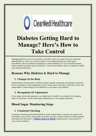 Diabetes Getting Hard To Manage? Here’s How To Take Control