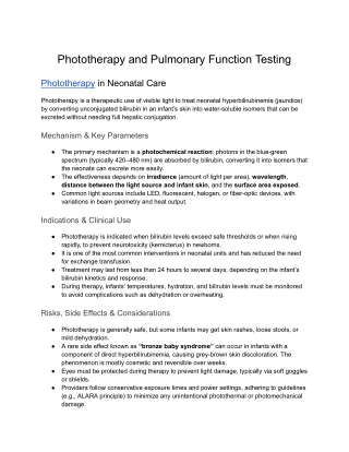 Phototherapy and Pulmonary Function Testing
