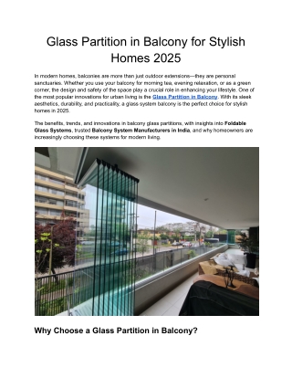 Glass Partition in Balcony for Stylish Homes 2025