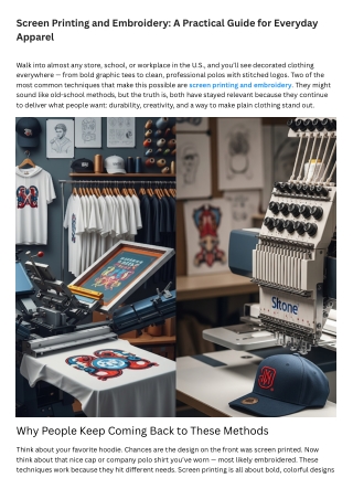 Screen Printing and Embroidery: A Practical Guide for Everyday Apparel