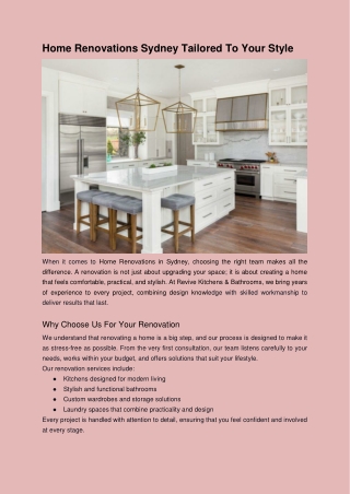 Home Renovations Sydney Tailored To Your Style