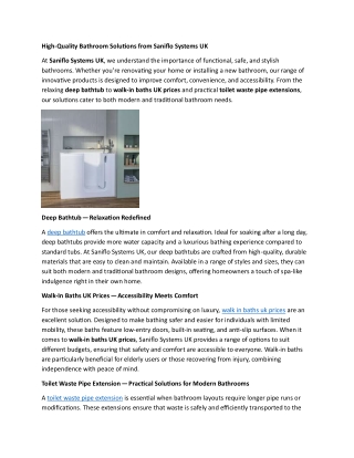 High-Quality Bathroom Solutions from Saniflo Systems UK