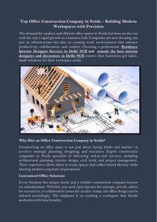 Top Office Construction Company in Noida – Building Modern Workspaces with Precision