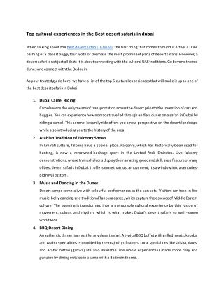 Top cultural experiences in the Best desert safaris in dubai