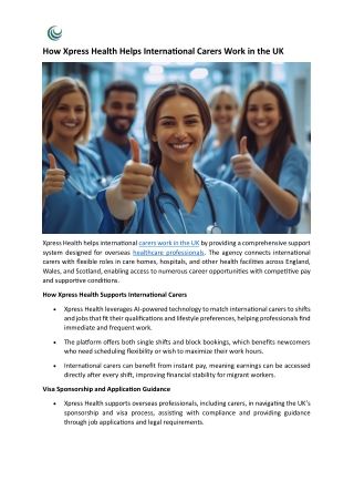 How Xpress Health Helps International Carers Work in the UK