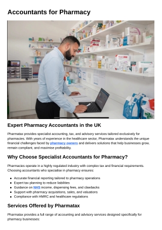 Accountants for Pharmacy – Pharmacy Specialists